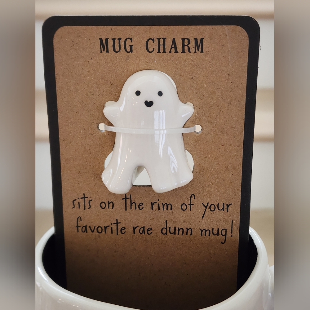 Rae Dunn Cream Halloween Mug with Ghost Charm "If You've Got It Haunt It" - Picture 2 of 2